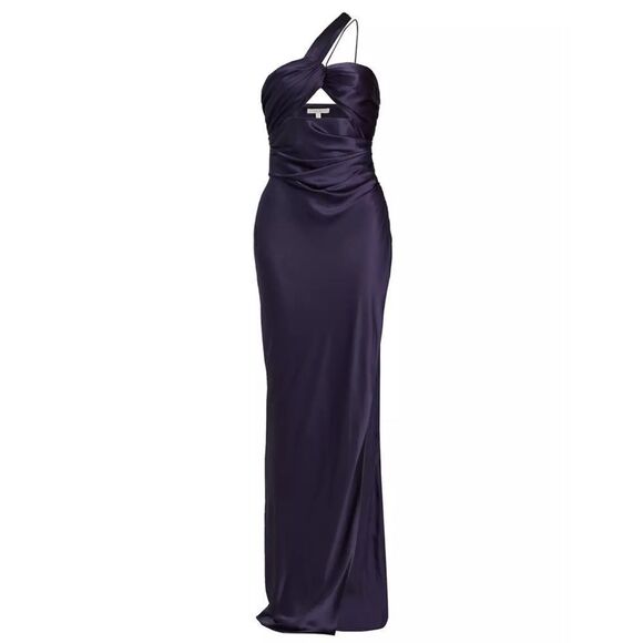 THE SEI Silk One-Shoulder Cut-Out Gown in Fig Color - Picture 5 of 15